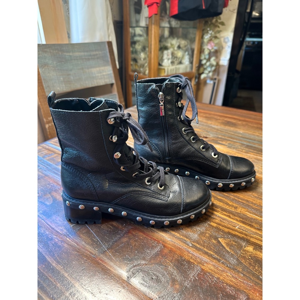 Schutz Andrea Studded Leather Combat Boot Black Neiman Marcus Leather Stud Sz 7B